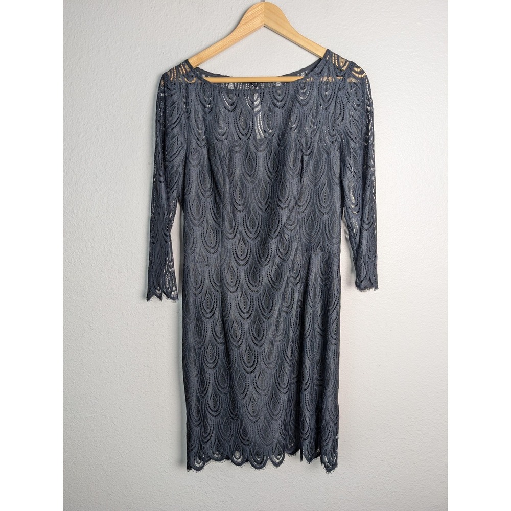 Lilly Pulitzer Dress Womens 10 Gray Knee Length Sheath Boat Neck Lace Lined